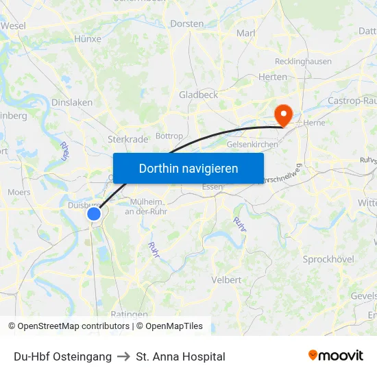 Du-Hbf Osteingang to St. Anna Hospital map