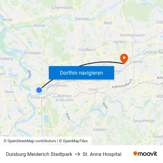 Duisburg Meiderich Stadtpark to St. Anna Hospital map