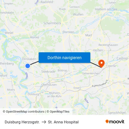 Duisburg Herzogstr. to St. Anna Hospital map
