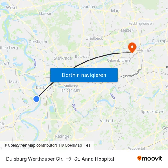 Duisburg Werthauser Str. to St. Anna Hospital map