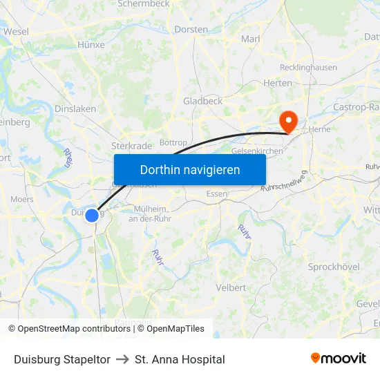 Duisburg Stapeltor to St. Anna Hospital map