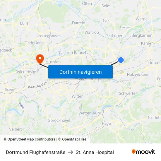 Dortmund Flughafenstraße to St. Anna Hospital map
