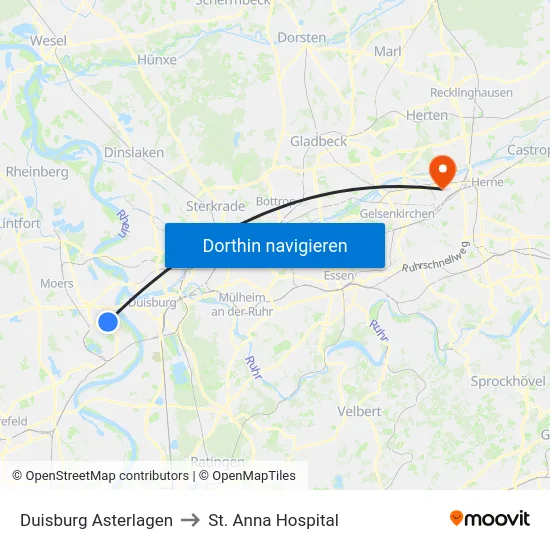 Duisburg Asterlagen to St. Anna Hospital map