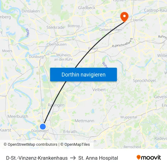 D-St.-Vinzenz-Krankenhaus to St. Anna Hospital map