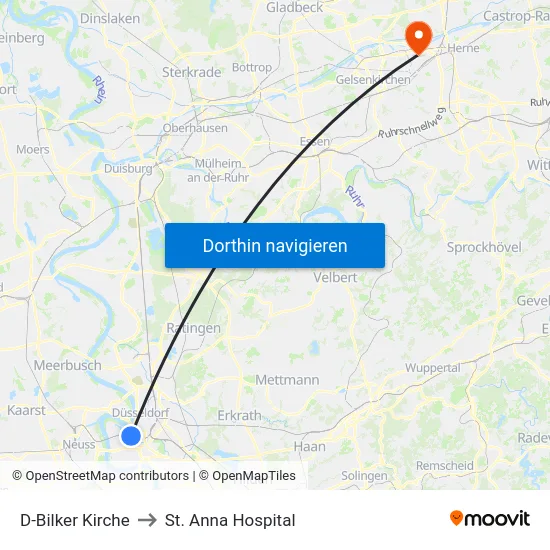 D-Bilker Kirche to St. Anna Hospital map