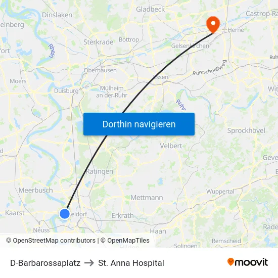 D-Barbarossaplatz to St. Anna Hospital map