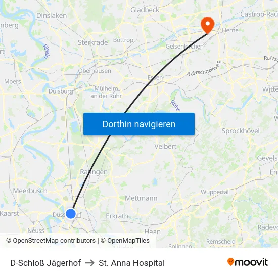 D-Schloß Jägerhof to St. Anna Hospital map
