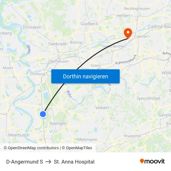 D-Angermund S to St. Anna Hospital map