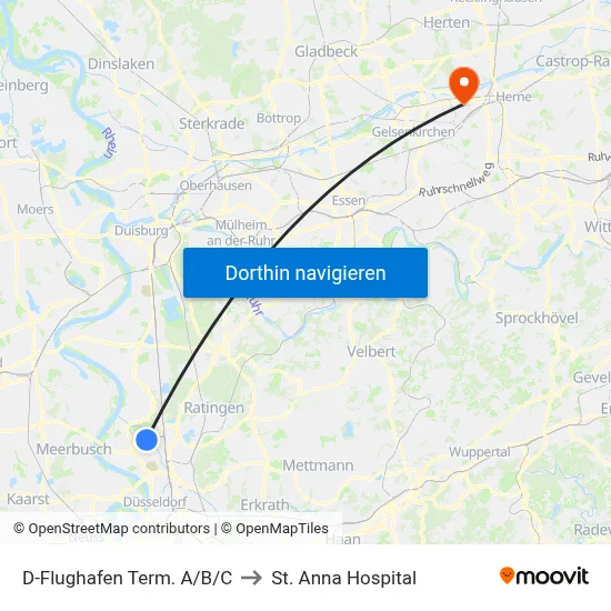 D-Flughafen Term. A/B/C to St. Anna Hospital map