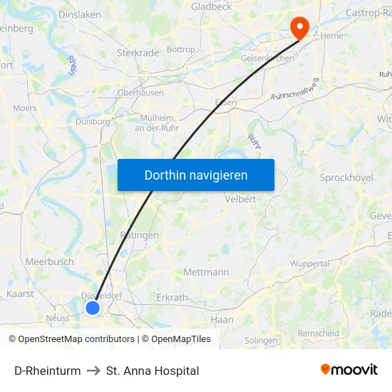 D-Rheinturm to St. Anna Hospital map
