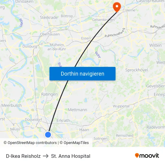 D-Ikea Reisholz to St. Anna Hospital map