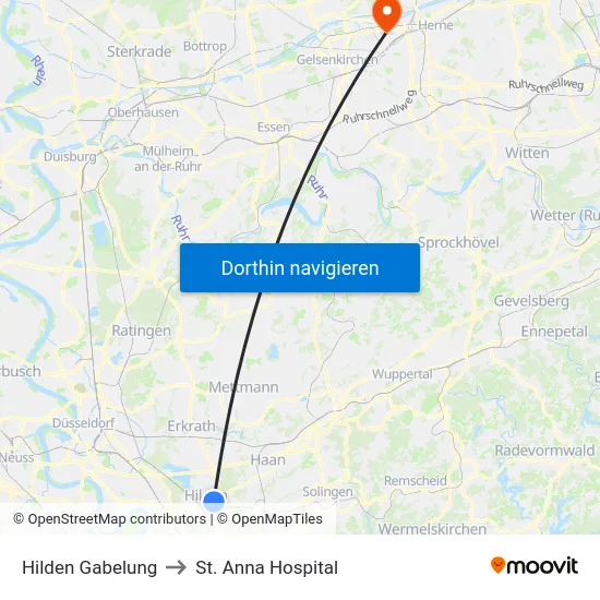 Hilden Gabelung to St. Anna Hospital map
