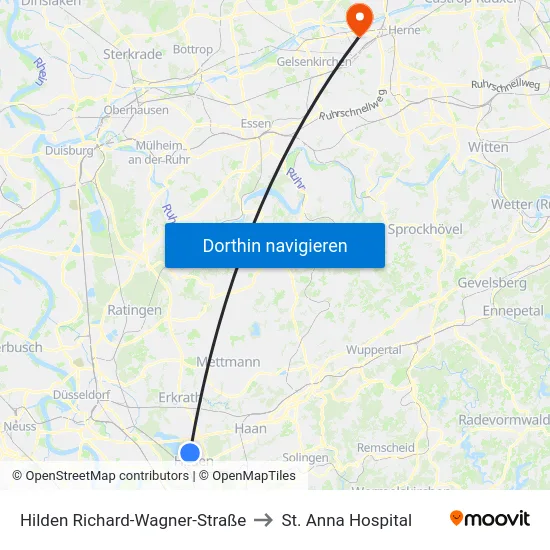 Hilden Richard-Wagner-Straße to St. Anna Hospital map