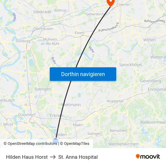 Hilden Haus Horst to St. Anna Hospital map