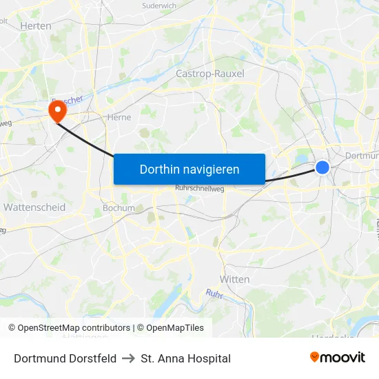 Dortmund Dorstfeld to St. Anna Hospital map