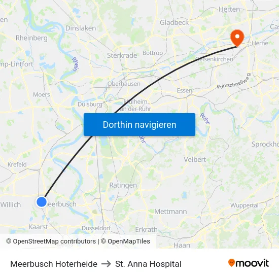 Meerbusch Hoterheide to St. Anna Hospital map