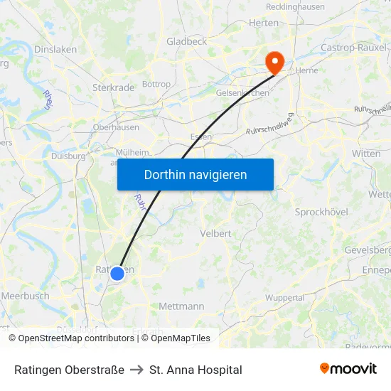 Ratingen Oberstraße to St. Anna Hospital map