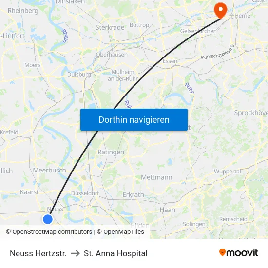 Neuss Hertzstr. to St. Anna Hospital map