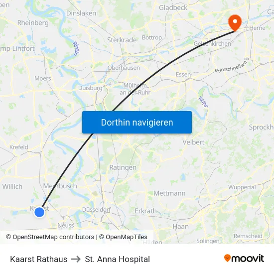 Kaarst Rathaus to St. Anna Hospital map