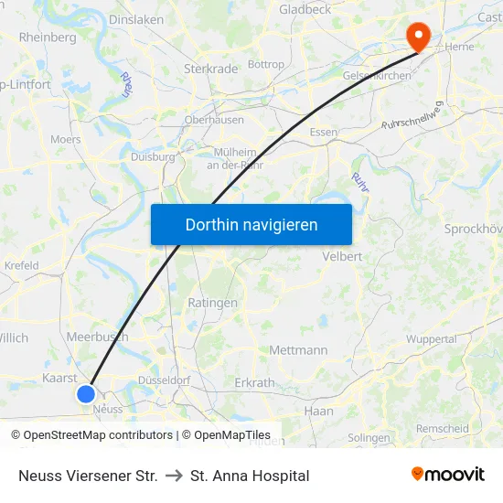 Neuss Viersener Str. to St. Anna Hospital map