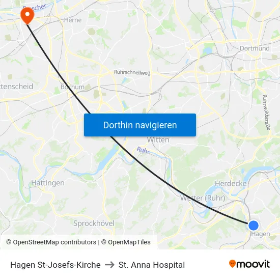 Hagen St-Josefs-Kirche to St. Anna Hospital map