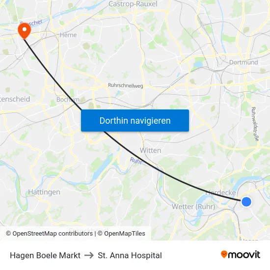 Hagen Boele Markt to St. Anna Hospital map