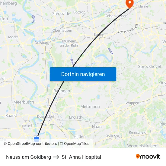 Neuss am Goldberg to St. Anna Hospital map