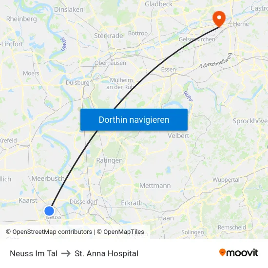 Neuss Im Tal to St. Anna Hospital map