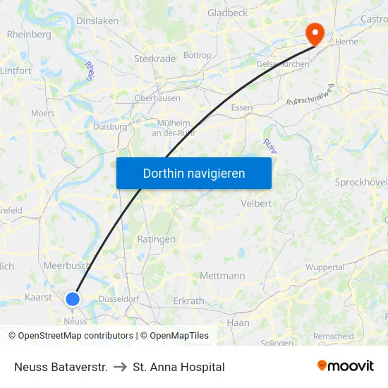 Neuss Bataverstr. to St. Anna Hospital map