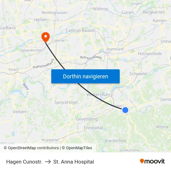 Hagen Cunostr. to St. Anna Hospital map