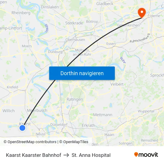 Kaarst Kaarster Bahnhof to St. Anna Hospital map