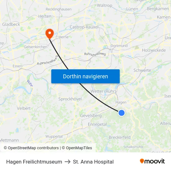 Hagen Freilichtmuseum to St. Anna Hospital map