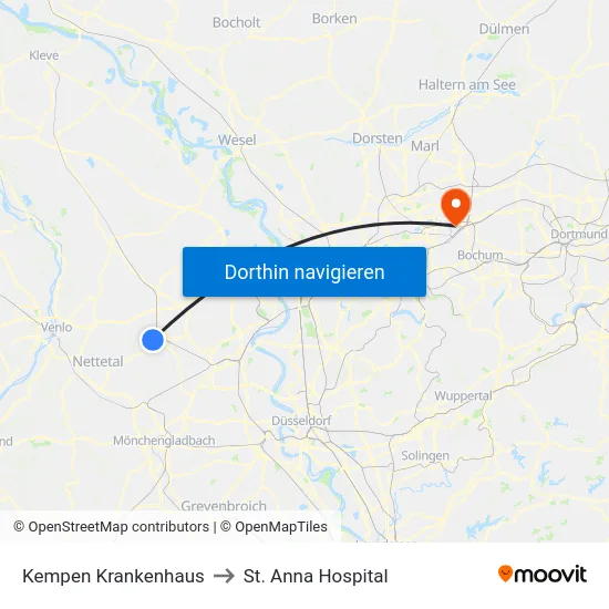 Kempen Krankenhaus to St. Anna Hospital map