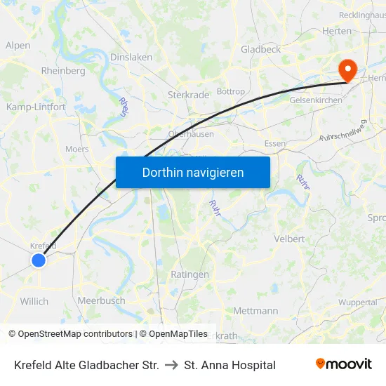 Krefeld Alte Gladbacher Str. to St. Anna Hospital map