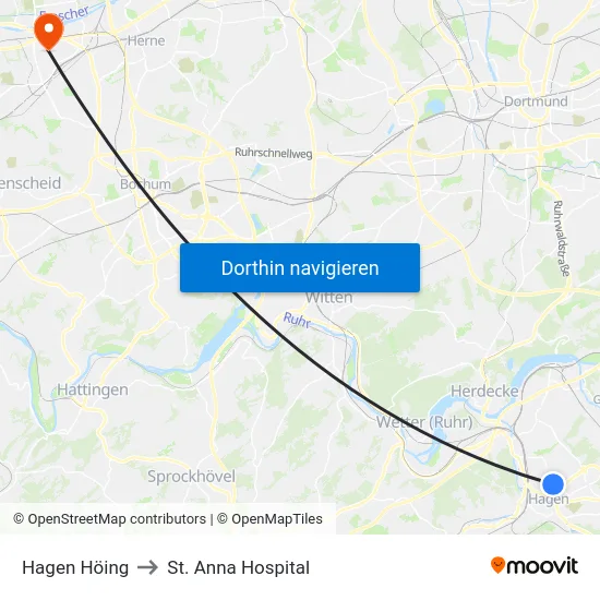 Hagen Höing to St. Anna Hospital map