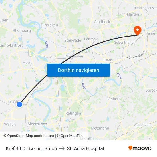 Krefeld Dießemer Bruch to St. Anna Hospital map