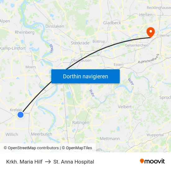 Krkh. Maria Hilf to St. Anna Hospital map