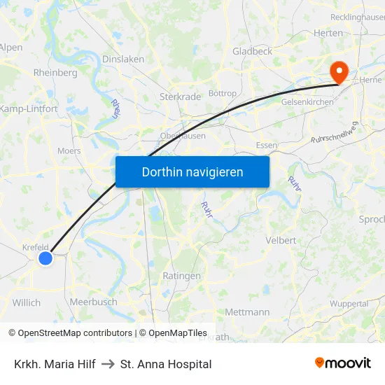 Krkh. Maria Hilf to St. Anna Hospital map