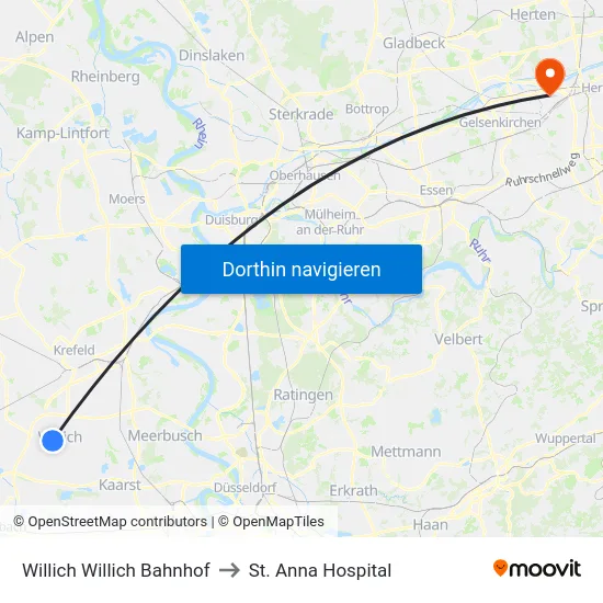 Willich Willich Bahnhof to St. Anna Hospital map