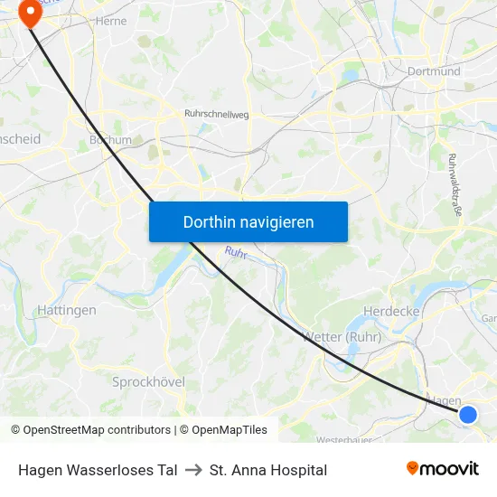 Hagen Wasserloses Tal to St. Anna Hospital map
