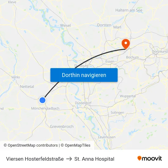 Viersen Hosterfeldstraße to St. Anna Hospital map