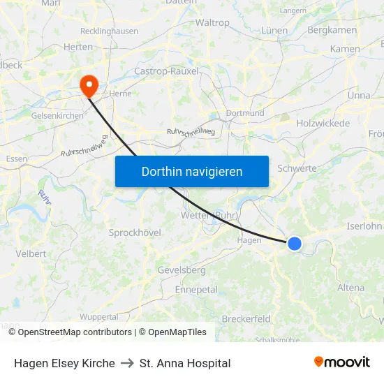 Hagen Elsey Kirche to St. Anna Hospital map