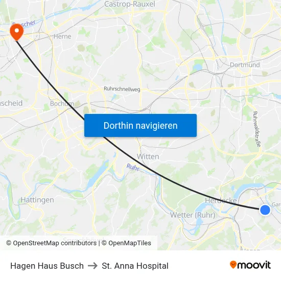 Hagen Haus Busch to St. Anna Hospital map