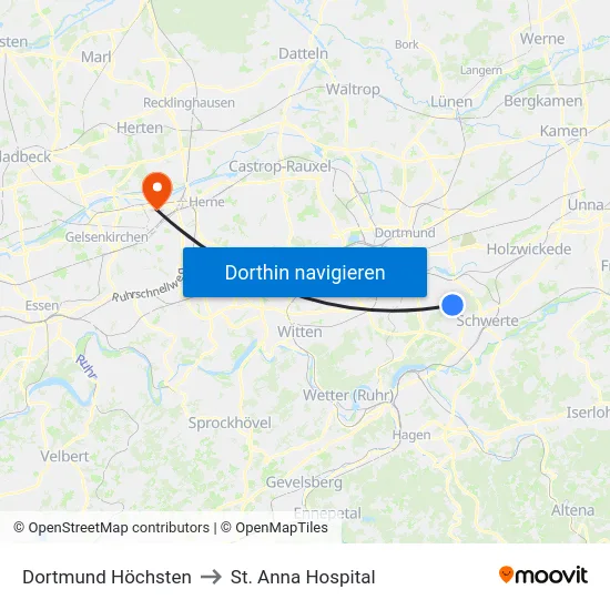 Dortmund Höchsten to St. Anna Hospital map