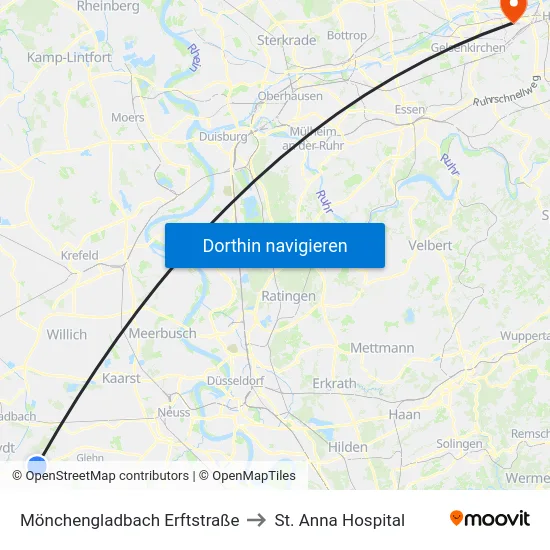 Mönchengladbach Erftstraße to St. Anna Hospital map