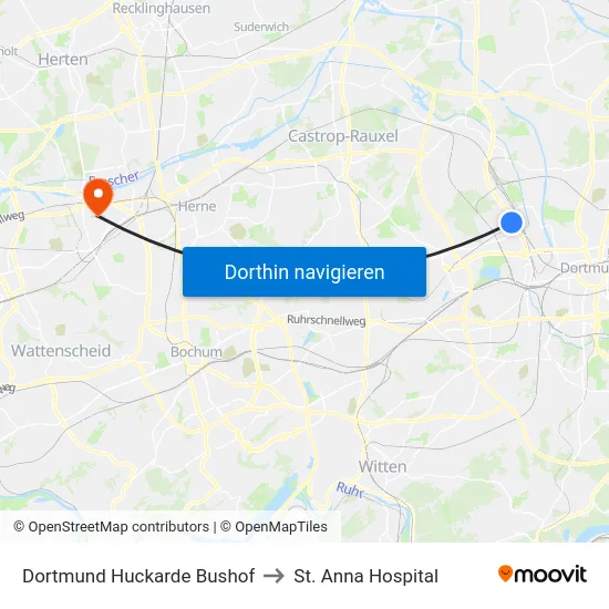 Dortmund Huckarde Bushof to St. Anna Hospital map