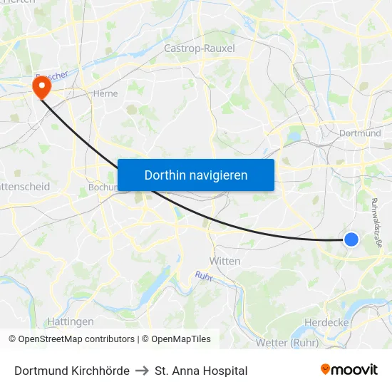 Dortmund Kirchhörde to St. Anna Hospital map