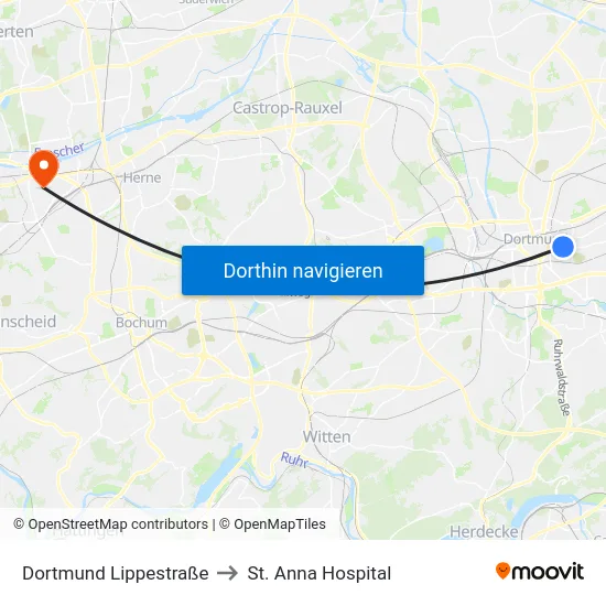 Dortmund Lippestraße to St. Anna Hospital map