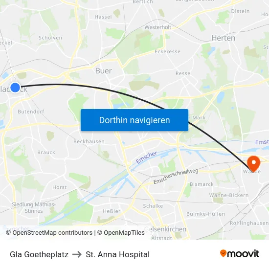 Gla Goetheplatz to St. Anna Hospital map