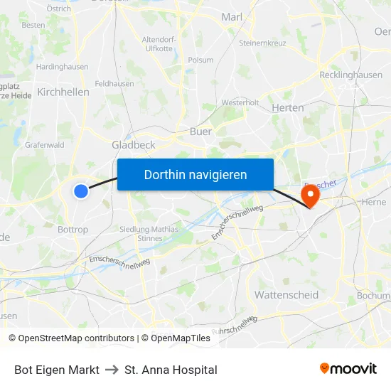 Bot Eigen Markt to St. Anna Hospital map